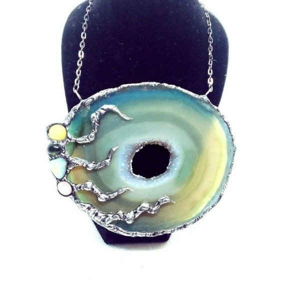 Huge Crystal agate geode Necklace statement piece glam - Picture 1 of 12